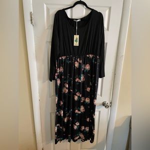 Nemidor - Black Floral Long Dress - Plus Size